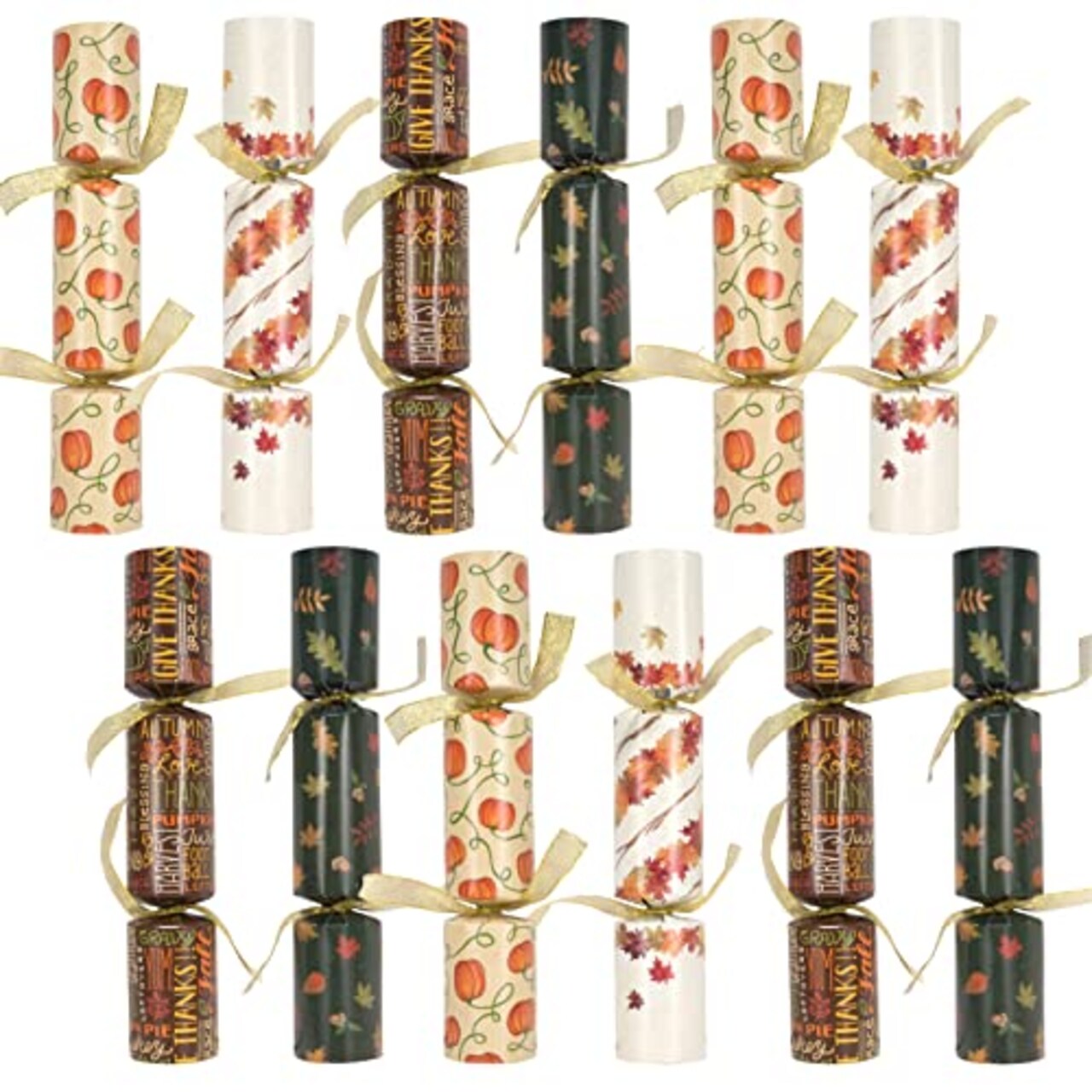 Thanksgiving Party Table Favor No Snap No Popping (12 Pack) with Party Hat, Joke & Gift Inside, Designed with Autumn Leaves, Pumpkin, Lettering for Fall Holiday, Thanksgiving Holiday Traditions